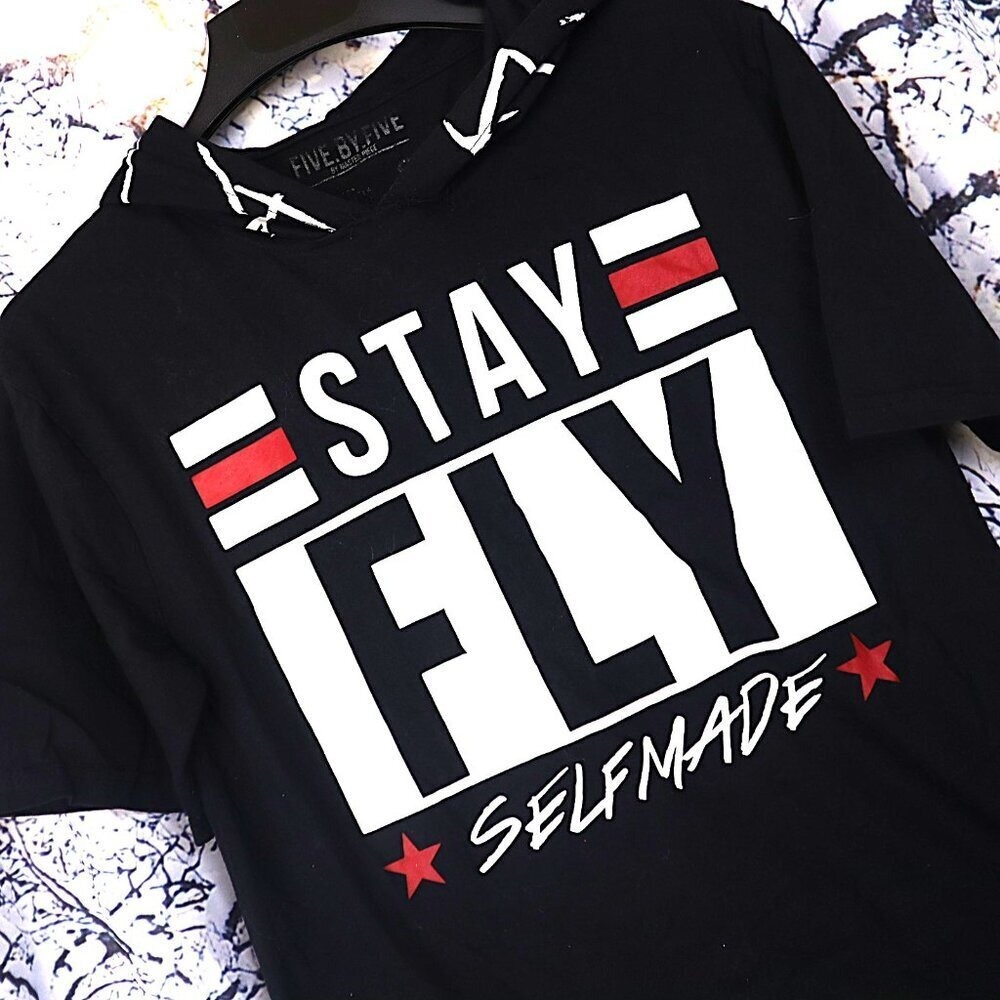 Five.By.Five Mens Stay Fly Selfmade Short Sleeve Hoodie Black S 60TD4791